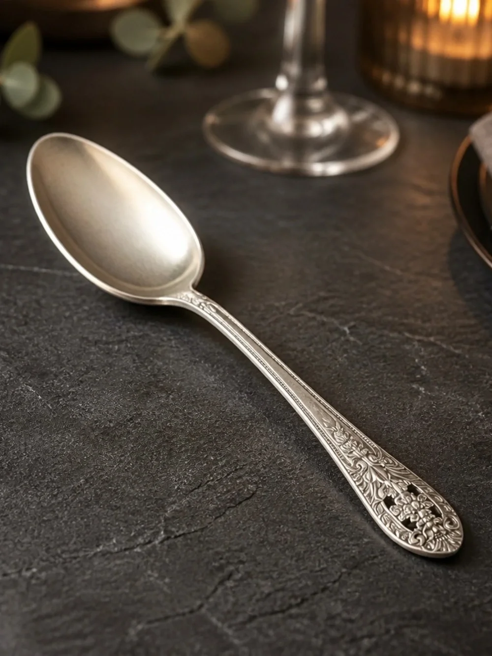 Vintage Floral Sterling Silver-Dessert Spoon Set - Home Dining